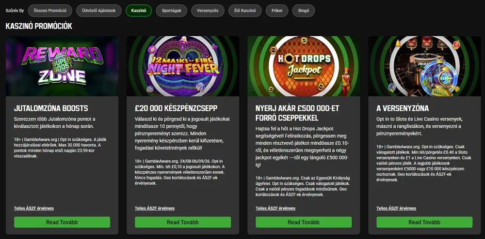 Az Unibet kaszinópromóciói Reward Zone, Hot Drops és Versenyzóna ajánlatokkal