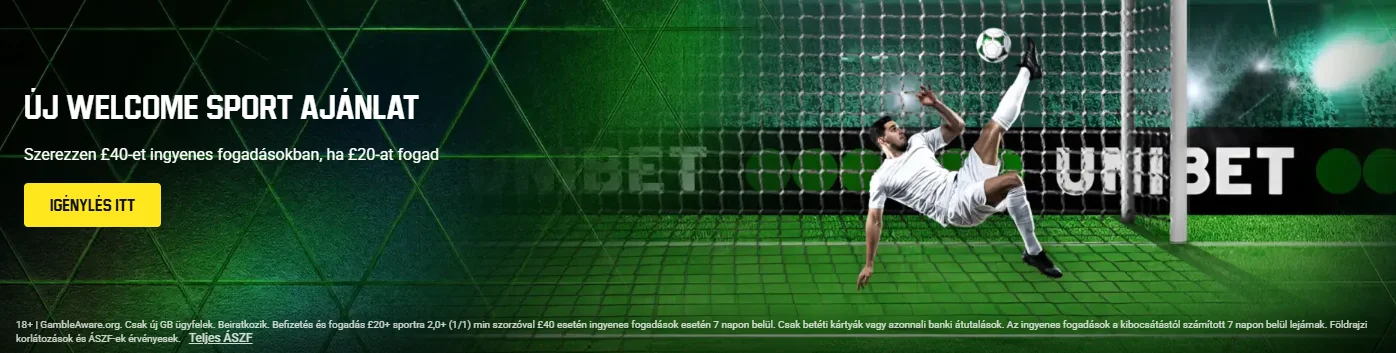 Az Unibet új ügyfeleknek szóló sportfogadási üdvözlőajánlata