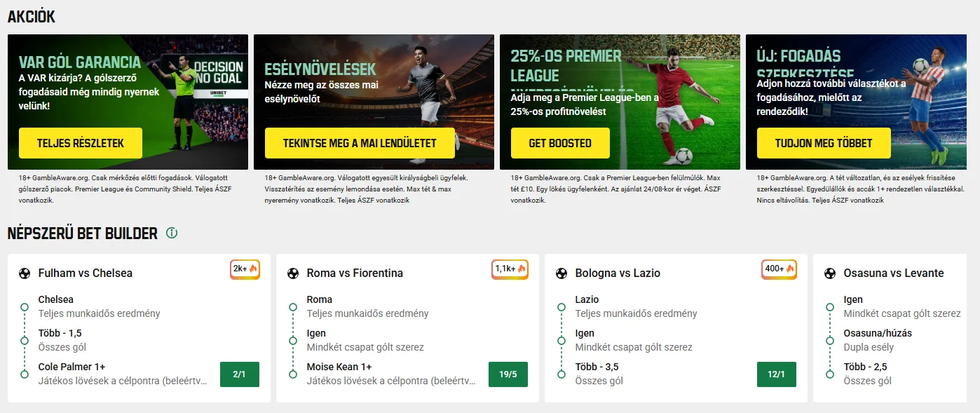 Unibet sportfogadási promóciók és népszerű Bet Builder kombinációk
